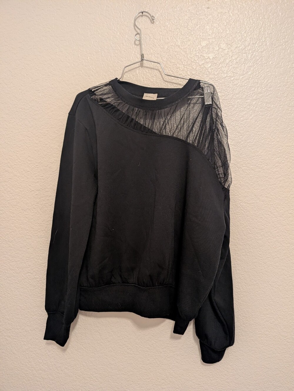 Maeve Anthropologie Asymmetric Mesh Shoulder Top Size Small Black